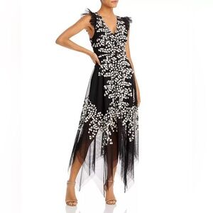 BCBG MAX AZRIA | Embroidered Appliqué Tulle Black Gown | 12